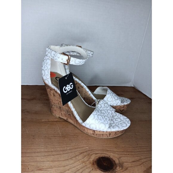GBG Shoes - GBG Guess Los Angeles Tesin Wedge Heel Sandal Womens 7 Logo High 4.5" NEW